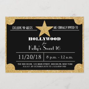 Glitter Hollywood Sweet 16 Birthday Invitation Kaart