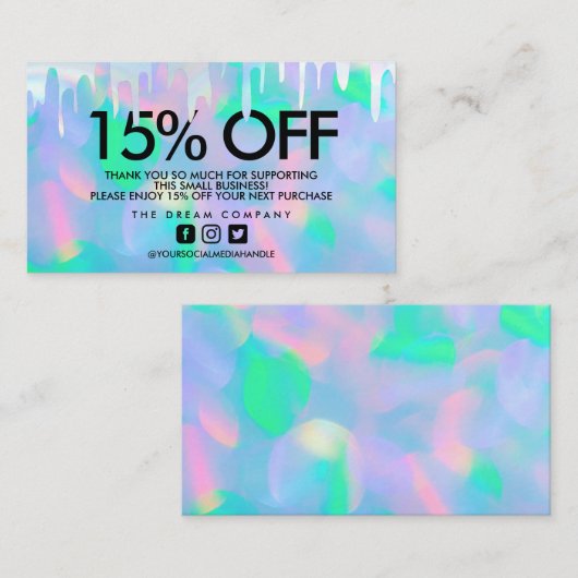 Glitter Holo Drip Korting Bedankt Visitekaartje (Voorkant / Achterkant)