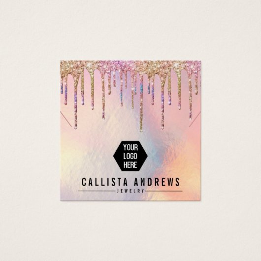 Glitter-holografisch Logo Ketting beeldscherm Vierkante Visitekaartjes (Voorkant)