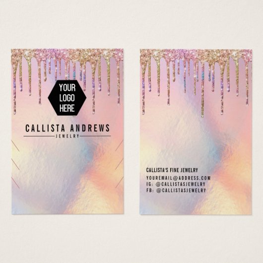 Glitter-holografisch Logo Ketting beeldscherm Visitekaartje (Voorkant /achterkant)