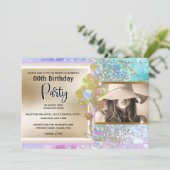Glitter holografisch roze goud confetti meiden kaart (Staand voorkant)