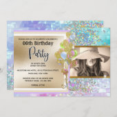 Glitter holografisch roze goud confetti meiden kaart (Voorkant / Achterkant)