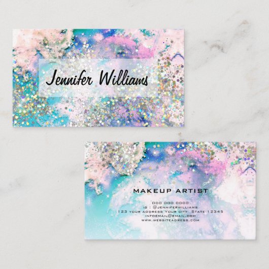 Glitter-holografische Waterverf elegante pasta Visitekaartje (Voorkant / Achterkant)