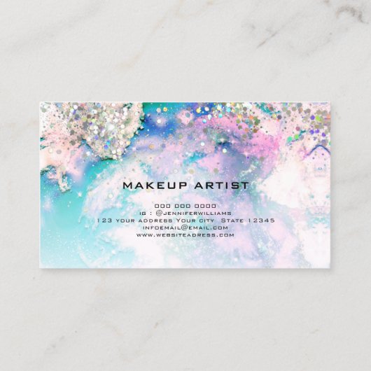Glitter-holografische Waterverf elegante pasta Visitekaartje (Achterkant)
