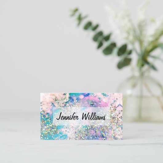 Glitter-holografische Waterverf elegante pasta Visitekaartje (Staand voorkant)
