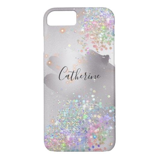 Glitter holographic confetti Silver Regenboogsheen Case-Mate iPhone Case (Achterkant)