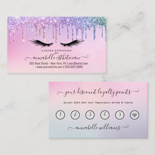Glitter Holographic Eyelash Extension Loyalty Visitekaartje (Voorkant / Achterkant)