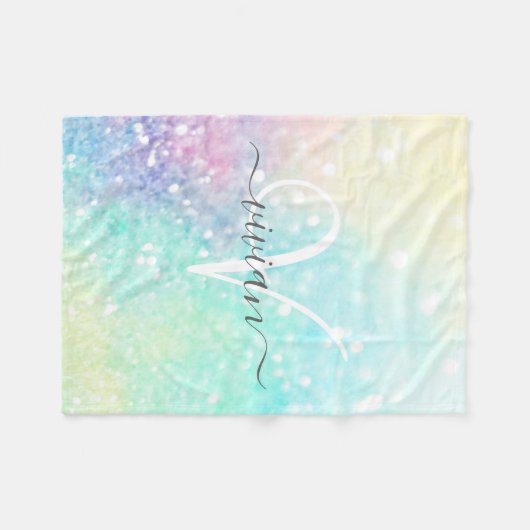  Glitter Holographic Iridescent Girly Fleece Deken (Voorkant (Horizontaal))