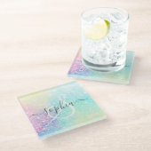  Glitter Holographic Iridescent Girly Glazen Onderzetter (Schuin)