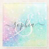  Glitter Holographic Iridescent Girly Glazen Onderzetter (Voorkant)