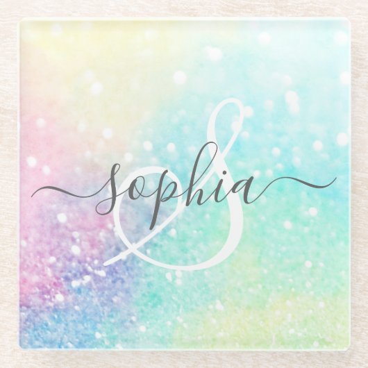 Glitter Holographic Iridescent Girly Glazen Onderzetter (Voorkant)