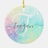 Glitter Holographic Iridescent Girly Keramisch Ornament (Achterkant)