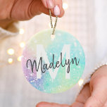 Glitter Holographic Iridescent Girly Keramisch Ornament<br><div class="desc">Een trendy  chic bokeh glitter achtergrond in prachtige pastelkleuren. U kunt uw eigen monogram en/of naam eenvoudig aanpassen.</div>