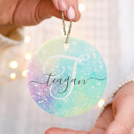 Glitter Holographic Iridescent Girly Keramisch Ornament<br><div class="desc">Een trendy  chic bokeh glitter achtergrond in prachtige pastelkleuren. U kunt uw eigen monogram en/of naam eenvoudig aanpassen.</div>
