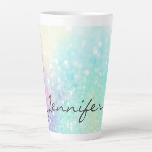 Glitter Holographic Iridescent Girly Latte Mok (Voorkant)