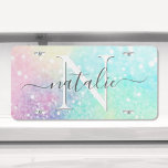 Glitter Holographic Iridescent Girly Nummerplaat<br><div class="desc">Een trendy  chic bokeh glitter achtergrond in prachtige pastelkleuren. U kunt uw eigen monogram en/of naam eenvoudig aanpassen.</div>