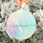 Glitter Holographic Iridescent Girly Ornament<br><div class="desc">Een trendy  chic bokeh glitter achtergrond in prachtige pastelkleuren. U kunt uw eigen monogram en/of naam eenvoudig aanpassen.</div>