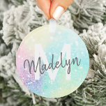 Glitter Holographic Iridescent Girly Ornament<br><div class="desc">Een trendy  chic bokeh glitter achtergrond in prachtige pastelkleuren. U kunt uw eigen monogram en/of naam eenvoudig aanpassen.</div>