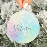Glitter Holographic Iridescent Girly Ornament<br><div class="desc">Een trendy  chic bokeh glitter achtergrond in prachtige pastelkleuren. U kunt uw eigen monogram en/of naam eenvoudig aanpassen.</div>