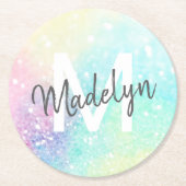 Glitter Holographic Iridescent Girly Ronde Kartonnen Onderzetter (Voorkant)