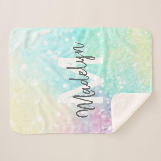Glitter Holographic Iridescent Girly Sherpa Deken (Voorkant (horizontaal))