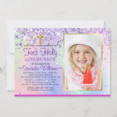 Glitter Holographic Photo First Communtion Kaart (Voorkant)