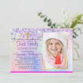 Glitter Holographic Photo First Communtion Kaart (Staand voorkant)
