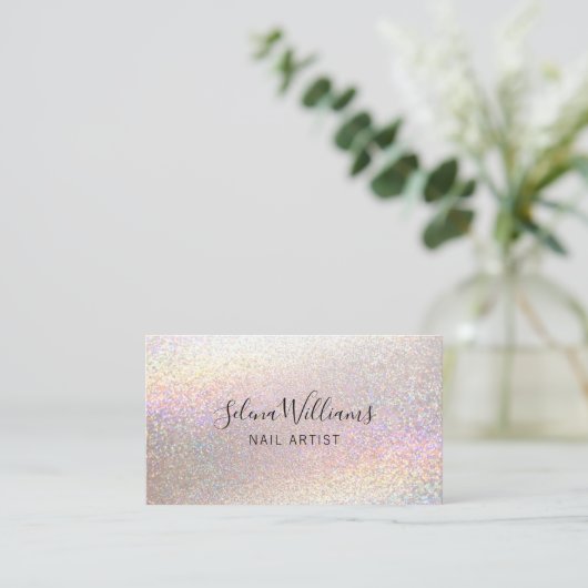 Glitter Holographic Sparkle Minimalist Script Visitekaartje (Staand voorkant)