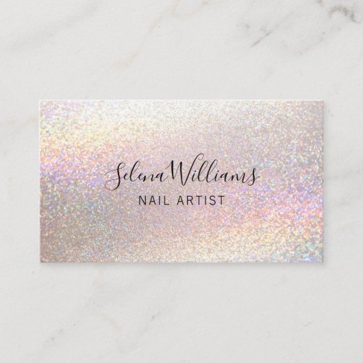 Glitter Holographic Sparkle Minimalist Script Visitekaartje (Voorkant)
