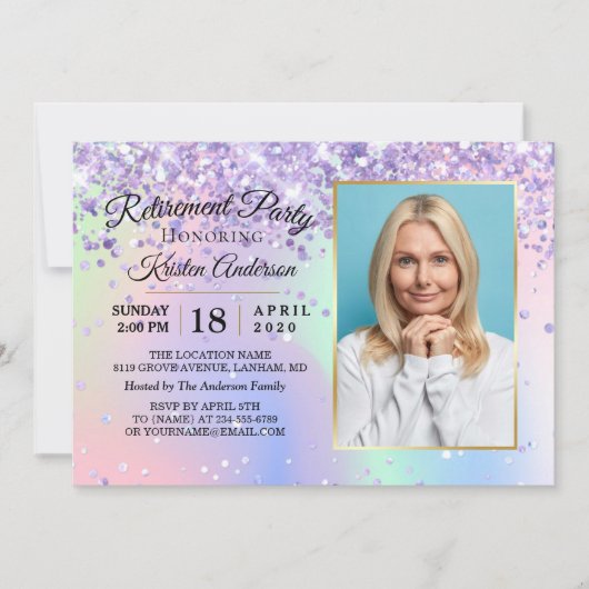 Glitter Holographic Sparkly Gold Retirement Party Kaart (Voorkant)