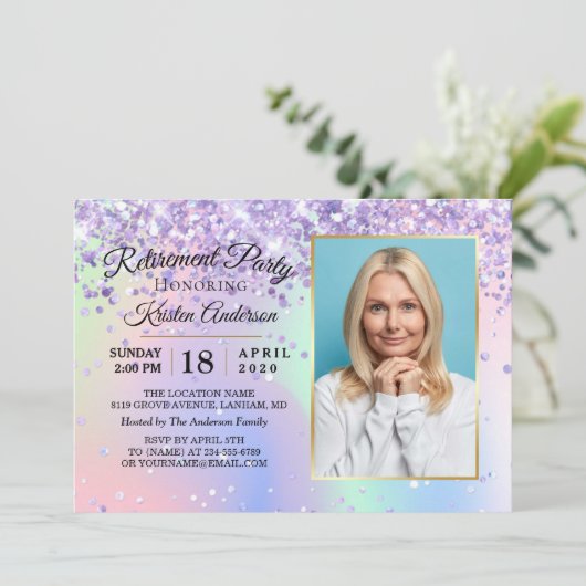 Glitter Holographic Sparkly Gold Retirement Party Kaart (Staand voorkant)