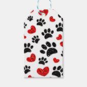 Glitter hond poot afdrukken en rode harten cadeaulabel (Voorkant)