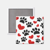 Glitter hond poot afdrukken en rode harten magneet (Voorkant / Achterkant)