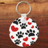 Glitter hond poot afdrukken en rode harten sleutelhanger (Achterkant)