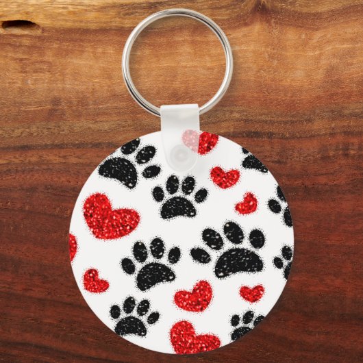 Glitter hond poot afdrukken en rode harten sleutelhanger (Achterkant)