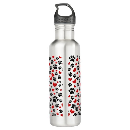 Glitter hond poot afdrukken en rode harten waterfles  (Achterkant)