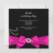 Glitter Hot Pink Diamond Bow Black Birthday Party Kaart (Achterkant)