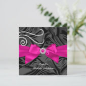 Glitter Hot Pink Diamond Charsteenkool Zwarte Zijz Kaart (Staand voorkant)