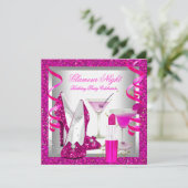 Glitter Hot Pink Glamor Night Martini Party Kaart (Staand voorkant)