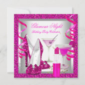 Glitter Hot Pink Glamor Night Martini Party Kaart (Voorkant)