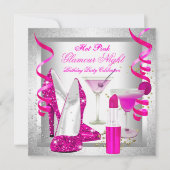 Glitter Hot Pink Glamor Night Martini Party Kaart (Voorkant)