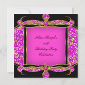 Glitter Hot Pink Gold Black Birthday Party Kaart (Achterkant)