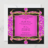 Glitter Hot Pink Gold Black Birthday Party Kaart (Voorkant)