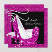Glitter Hot Pink High Heels Birthday Party 2a Kaart (Voorkant / Achterkant)