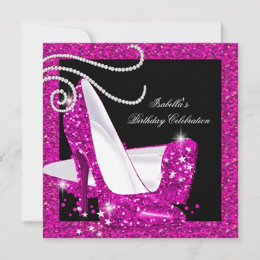 Glitter Hot Pink High Heels Birthday Party 2a Kaart (Voorkant)
