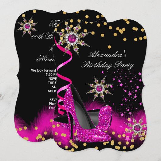 Glitter Hot Pink hoort thuis in goudfeest Kaart (Voorkant / Achterkant)