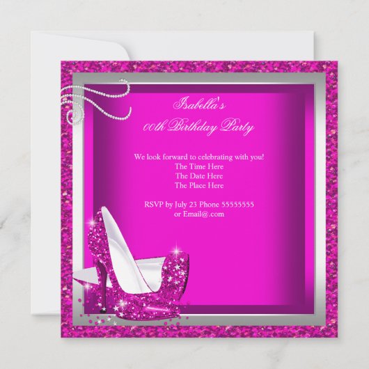 Glitter Hot Pink op hoog niveau Luxe Birthday Part Kaart (Achterkant)