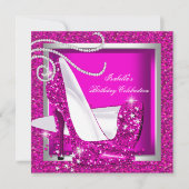 Glitter Hot Pink op hoog niveau Luxe Birthday Part Kaart (Voorkant)