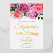 Glitter Hot Pink Roos Glam 30e verjaardag Folie Uitnodiging (Voorkant)