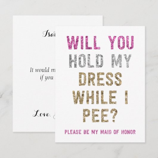Glitter Houd mijn jurk terwijl ik plas | bruidsmei Kaart (Voorkant / Achterkant)